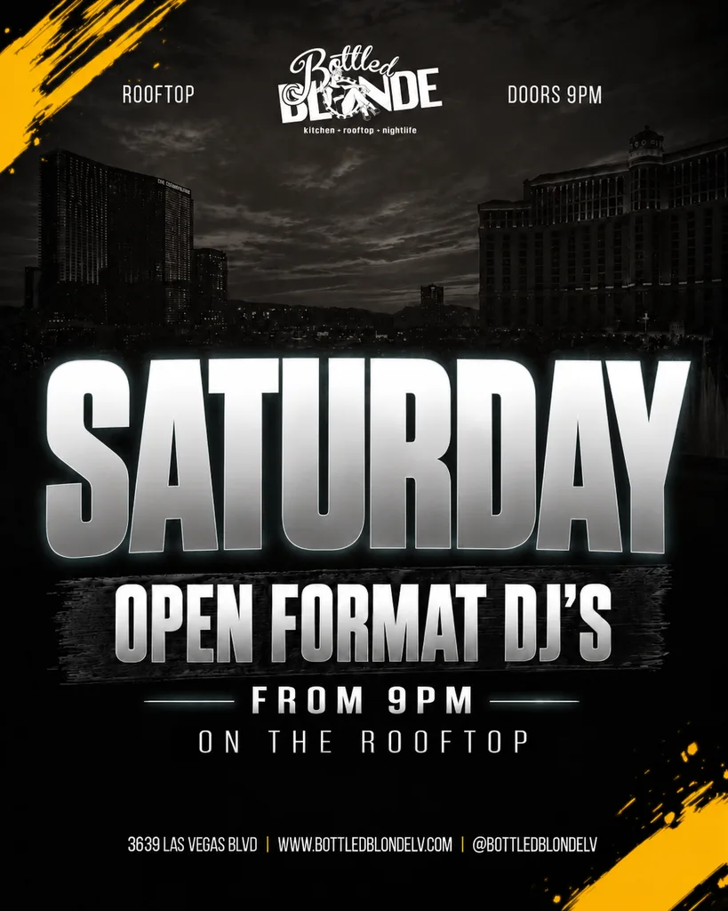 Open format Saturday flyer at Bottled Blonde Las Vegas